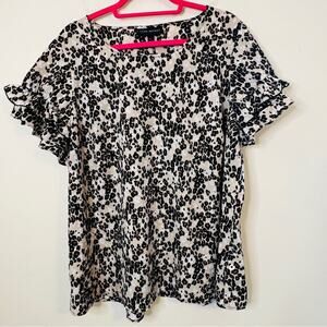 Lane Bryant Animal Print Blouse Sz 16 Ruffle Sleeves Mobwife Edgy Feminine